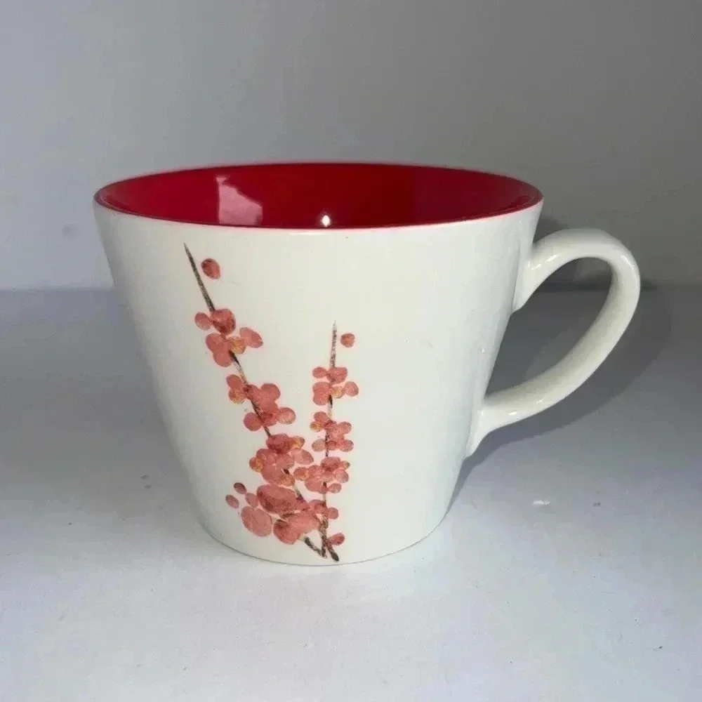 Starbucks c.2008 Mug, 12 fl oz / 355 ml, Red & White Blossoms